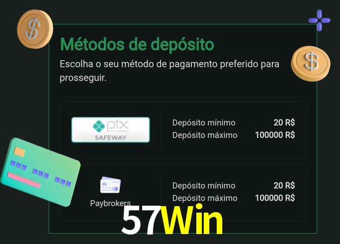 O cassino 57Win oferece uma grande variedade de métodos de pagamento